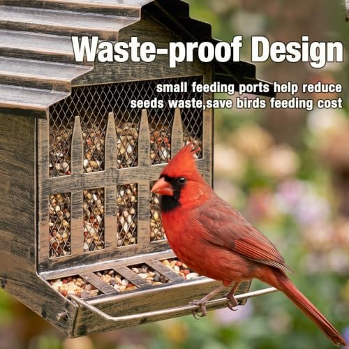 Metal Bird Feeder House Outdoor Hanging 2-Side Feeding 3 LBs Capacity