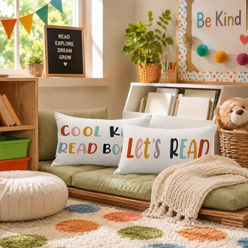 Rusenbao Kids Classroom Reading Corner Decor Throw Pillows Covers 20 x 12