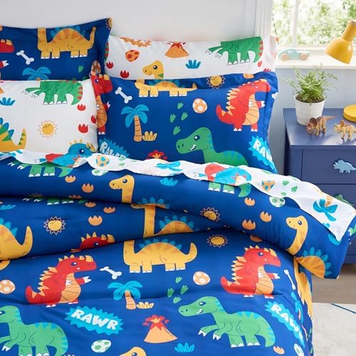Joiedomi Kids Comforter Set Bedding Set for Boys Girls Super Soft Microfiber Bed in a Bag with Comforter Sheets Pillowcase Sham, Dark Blue Cute Dinosaur, Full
