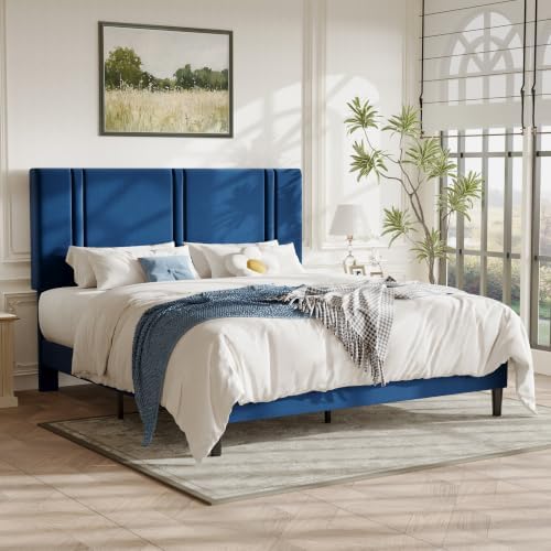 Allewie Cal King Platform Bed Frame with Velvet Upholstered Headboard