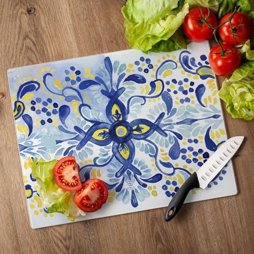 CounterArt Portugal Tile Pattern 3mm Tempered Glass Cutting Board