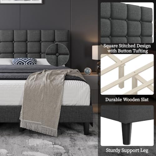 Yaheetech Queen Size Upholstered Tufted Bed Frame with Headboard