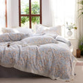 HighBuy Blue Ruffle Duvet Cover Set King Chic Muslin Cotton Floral Bedding Set,Vintage Ruffled Soft Gauze Comforter Cover,Comfortable Chic Lightweight - 1 Duvet Cover with 2 Pillowcase