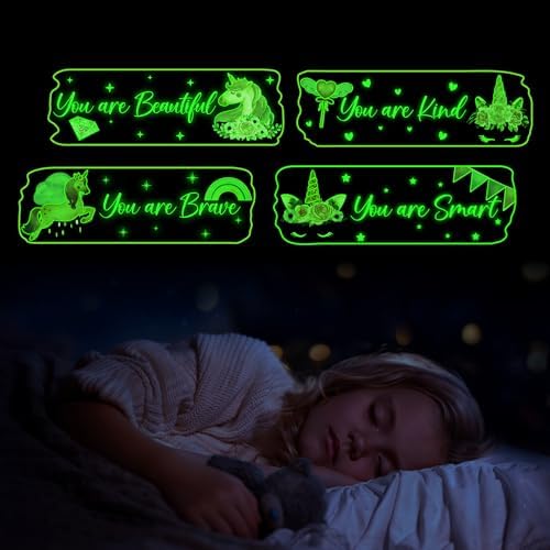 Glow in The Dark Stars Unicorn Wall Decals, Glowing Motivational Wall Art Inspirational Sticker, Peel and Stick Ceiling Decal for Girl's Room