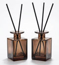 2 Pack 150ml Glass Reed Diffuser Container with Black Sticks, Empty Essential Oil Diffuser Jars with Protective Packaging for DIY Home Fragrance, Bathroom, Bedroom and Office Decor (2, Amber Brown)