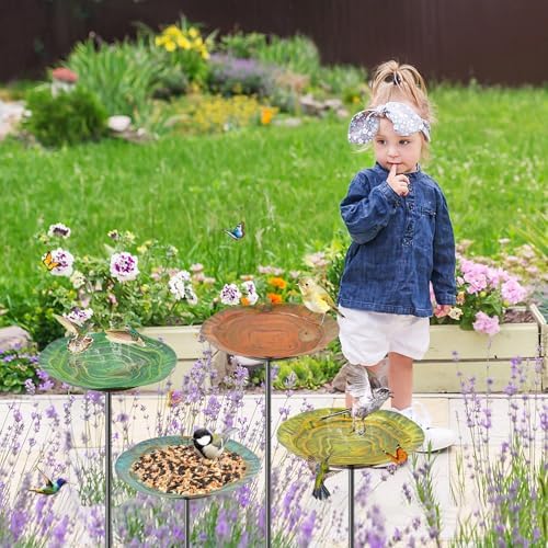 4 PCS Metal Bird Baths for Outdoors, Small Garden Bird Bath with Metal Stake, Hummingbird Feeder for Yard Lawn Decoration (4P-Wave Basin)
