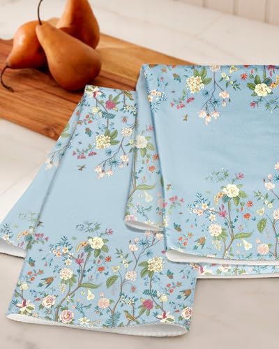 Miss Adola Cute Kitchen Towels Set of 2, 18 x 26 Inch, Blue Flower