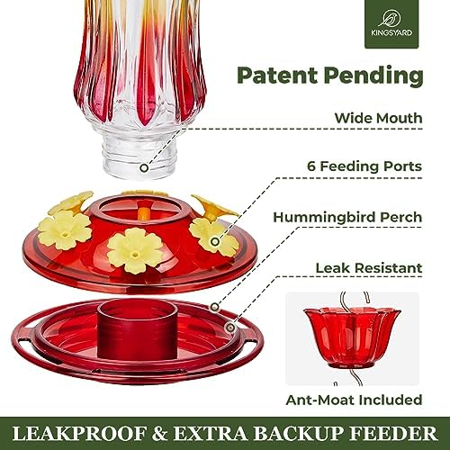 Kingsyard Glass Hummingbird Feeders for Outdoors Hanging