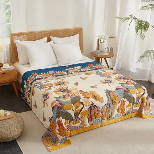 Boho Throw Blanket for Bed 80”x90”, 100% Cotton Blanket for Couch Sofa