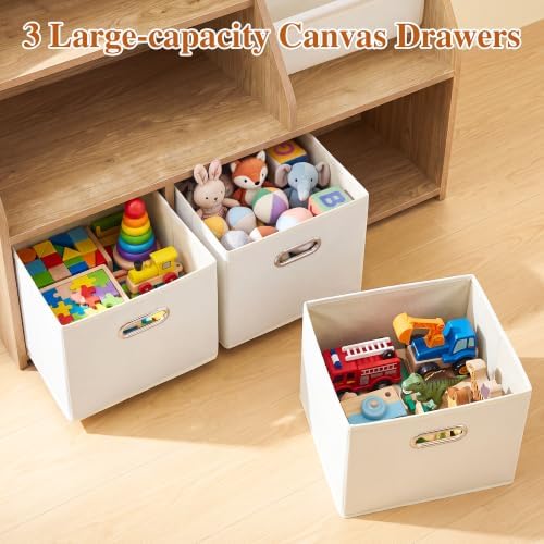 Kids Bookshelf & Toy Storage Organizer, 4‑Tier Sturdy Toddler Book Shelf with Removable Fabric Bins for Classroom, Playroom, Bedroom, 32" W x 16" D x 32" H