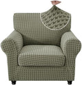 MAXIJIN 2 Pieces Stretch Chair Cover Armchair Covers for Living Room Thick Soft Chair Slipcovers with Arms Dogs Pet Single Sofa Couch Protector with Elastic Bottom (Army Green, 31"-46")