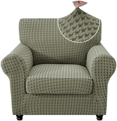 MAXIJIN 2 Pieces Stretch Chair Cover Armchair Covers for Living Room Thick Soft Chair Slipcovers with Arms Dogs Pet Single Sofa Couch Protector with Elastic Bottom (Army Green, 31"-46")