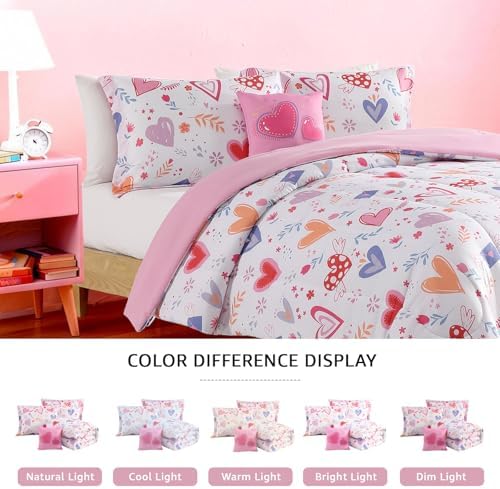 Twin Comforter Set for Girls-3 Pieces Heart Printed Twin Bedding Sets