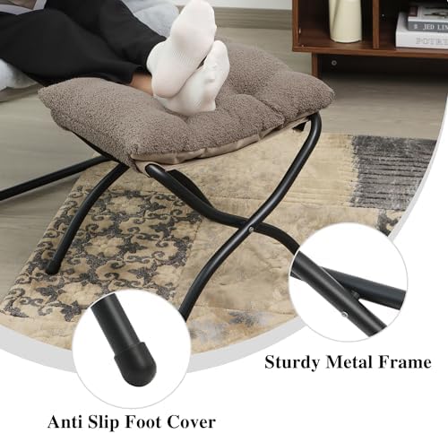 15"(H) Folding Ottoman, Foldable Footrest Stool, Portable Small Foot Stool for Couch, Collapsible Foot Rest Ottoman for Sofa, Padded Ottomans for Home, Living Room, Bedroom, Light Brown