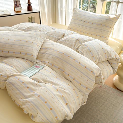 Pumpkin Duvet Cover Twin XL Cute Soft Twin XL Comforter Cover 100% Cotton Double Gauze Kawaii Boho Duvet Cover Set with Ties Zipper Muslin Bedding Set for Girls Duvet Protector