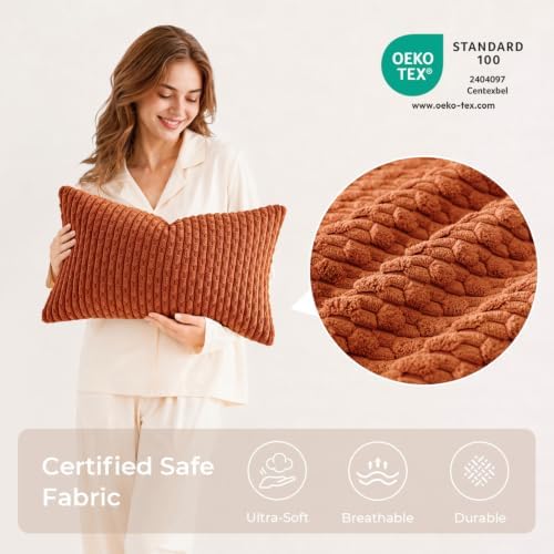 Kevin Textile Soft Corduroy 12"x20" Lumbar Pillow Covers 2 Pack, Rust