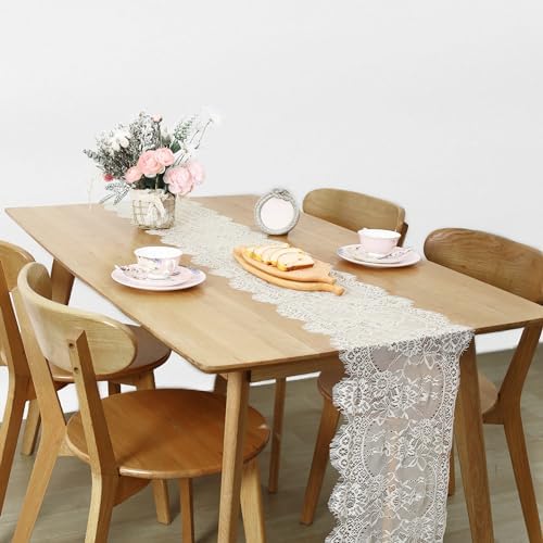 Lace Table Runner 6 Packs Ivory Table Fabric Embroidered Boho Table Runners