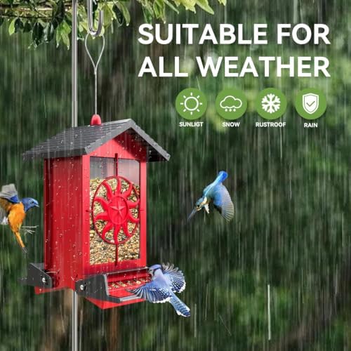 Squirrel Proof Bird Feeders for Outdoors with Weight-Activated, 5LB Large Metal Wild Bird Feeders for Cardinals,Blue Jay,Finch, Weatherproof Durable Hanging Bird Feeder for Backyard,Garden (Red)