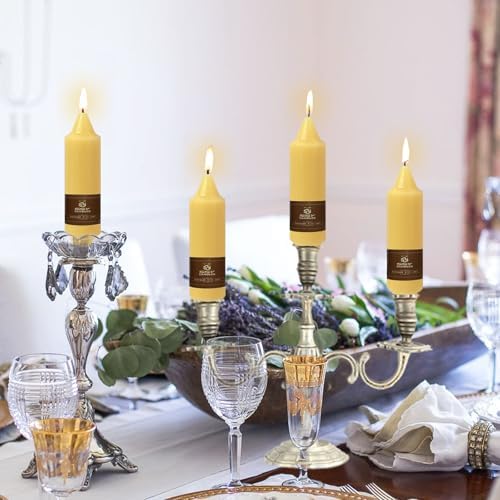 NJAO HOO Natural Beeswax Short Taper Candles 5 Inch Candlesticks Dripless Pure Beeswax Candles for Home Dinner Nontoxic Candles, 4 Pack