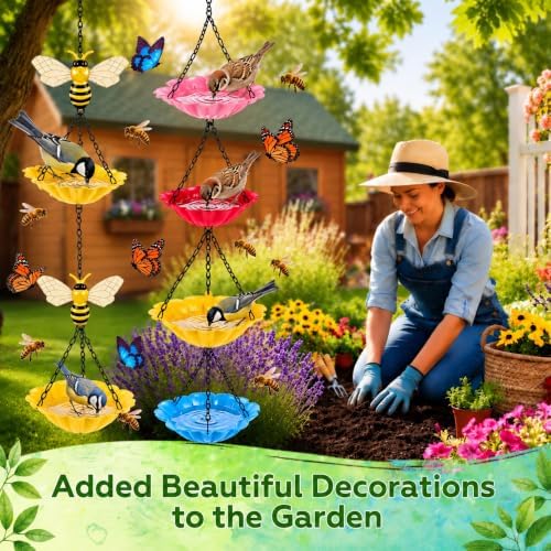 2 Pcs Mini Hanging Bird Bath, Bee Water Station, Bees & Flower