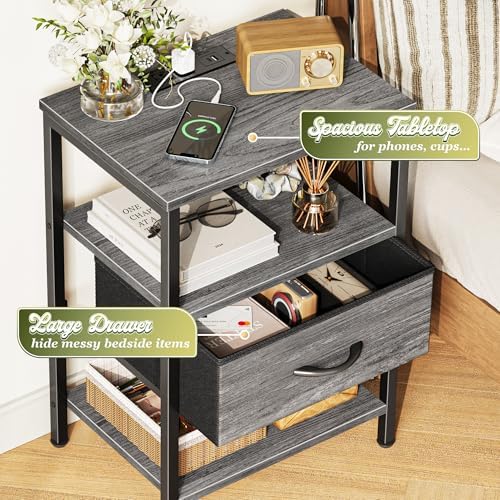 SUPERJARE Nightstand with Charging Station, USB-C Port, Bedside Table