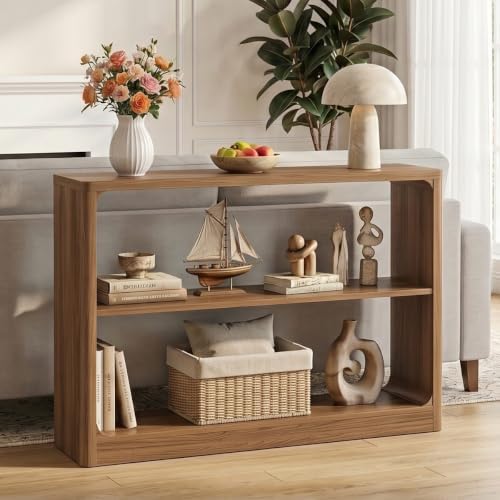 FATORRI Console Table with 3-Tier Storage Shelves, Rustic Farmhouse Sofa Tables for Behind Couch, Wooden Narrow Entryway Table for Living Room, Hallway (Walnut)
