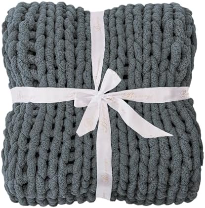 Bigacogo Chunky Knit Throw Blanket for Couch, 51x63 inches, Iron Gray