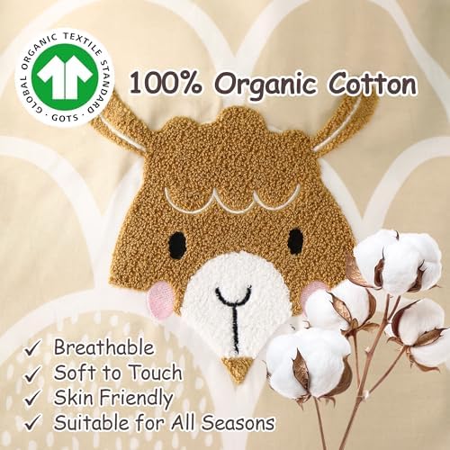 Simple&Opulence 100% Organic Cotton Duvet Cover for Kids Teens, 3 Pieces Soft Comforter Cover with Zipper Closure Boy Girl Warm Adorable Bedding Set - Alpaca, Twin