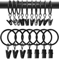 90 Pack Metal Curtain Rings with Clips, 1.26 in ID, Black