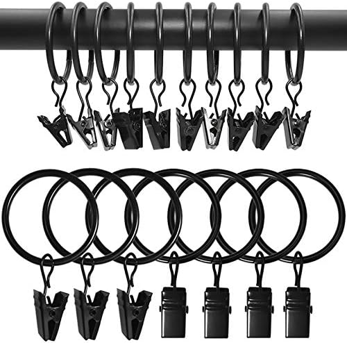 100 Pack Metal Curtain Rings with Clips, 1.26 in ID, Black