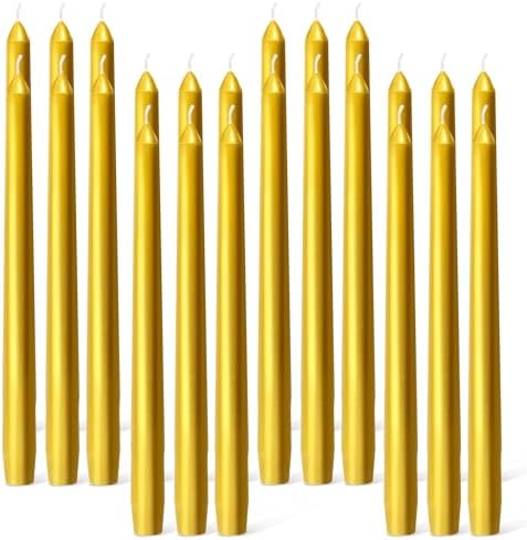 Everymoment Gold Taper Candles - 24 Pack 10 Inch Candlesticks - Dripless & Smokeless for 8 Hours - Unscented Paraffin Wax - Ideal for Wedding Christmas Anniversary New Year's Eve & Luxury Decor