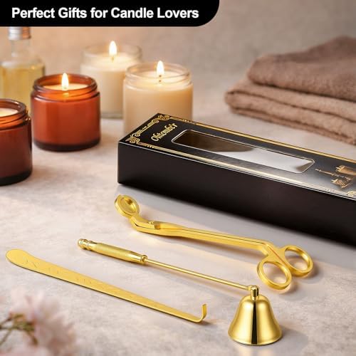 Ohtomber 3 in 1 Stainless Steel Candle Accessory Set, Gold Wick Care Tool