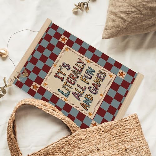 MAQIKA Funny Kids Playroom Poster Framed with Wood Hanger, Vintage Nursery Hanging Wall Decor, All Fun and Games Checkered Canvas Wall Art Paints for Kids Room Bedroom Playroom Classroom, 12x16 Inch
