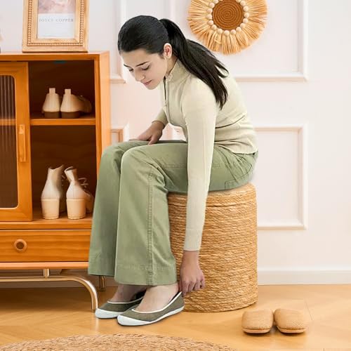 14" Natural Grass Round Storage Pouf Ottoman Handwoven Pouffe Rattan Stool