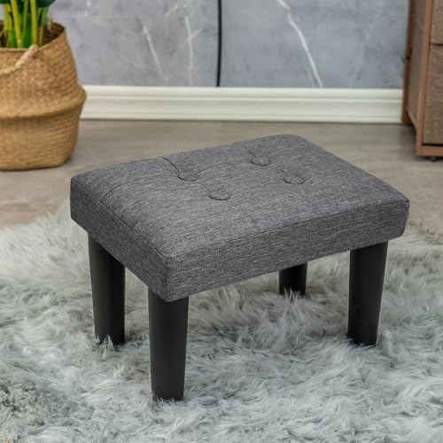 CAROLMADE Ottoman Foot Rest, Linen Small Ottoman Foot Stool with Legs Modern Footstool Ottomans for Living Room Entryway Office, Grey