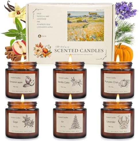 6-Pack Jar Scented Candles for Home Scented - Home Decorative Candles Gift Set, 3.5oz Soy Wax Candles for Living Room, Bathroom, Kitchen, Housewarming Gifts & Birthday Presents