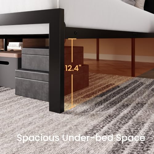 SHA CERLIN King Size Metal Bed Frame with PU Tufted Headboard, Black