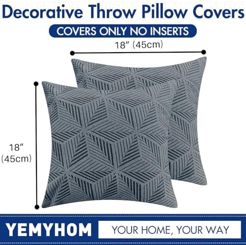 YEMYHOM Pack of 2 Throw Pillow Covers 18 x 18 Inch High Stretch Jacquard Pillowcase for Couch Sofa Living Room Home Decor, Dark Gray