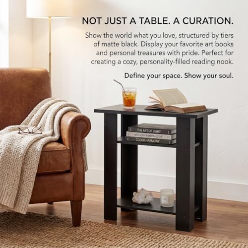 Black Side Table, 3 Tier Narrow End Table for Living Room,22.8" H