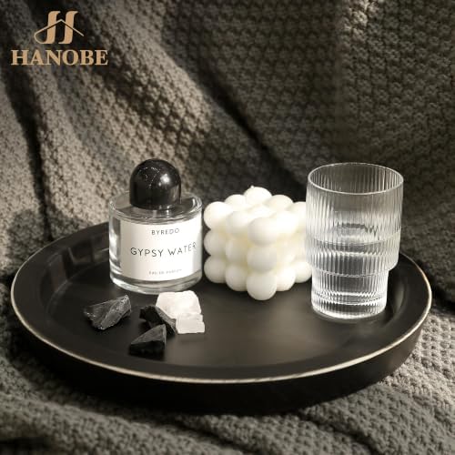 Hanobe Round Wood Candle Holder Tray, Black Coffee Table Centerpiece Decor