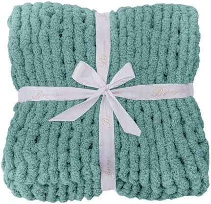 Bigacogo Chunky Knit Throw Blanket for Couch, 40x60 inches, Light Teal