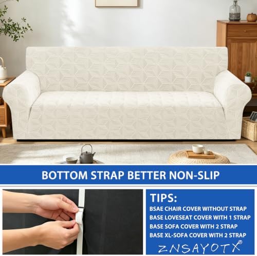 ZNSAYOTX Stretch Couch Cover, 1 Piece Oversized Sofa Covers for 3 Cushion Couch, Jacquard Sofa Slipcovers with Elastic Bottom Thickened Furniture Protector for Dog Cat Pet (X-Large, Beige)