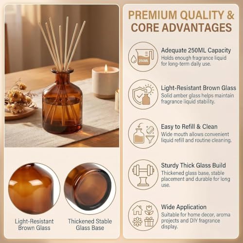 8.4oz Glass Reed Diffuser Bottles, Amber Fragrance Container