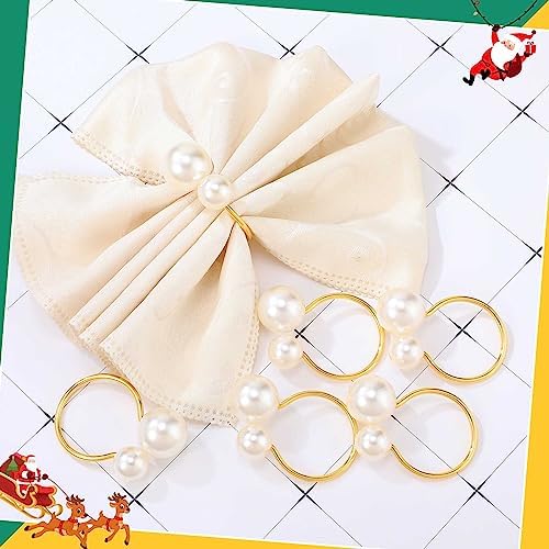 Sliner 24 Pcs Pearl Napkin Rings, Gold Table Napkin Holder Buckles for Dinning Table Setting Christmas Wedding Party Supplies