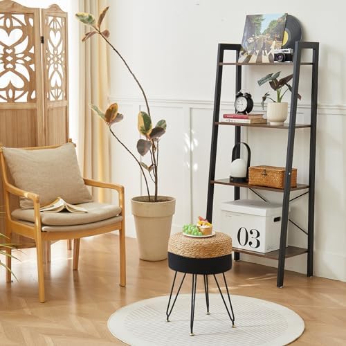 Vanity Stool Wicker Boho Makeup Chair Natural Seagrass Black