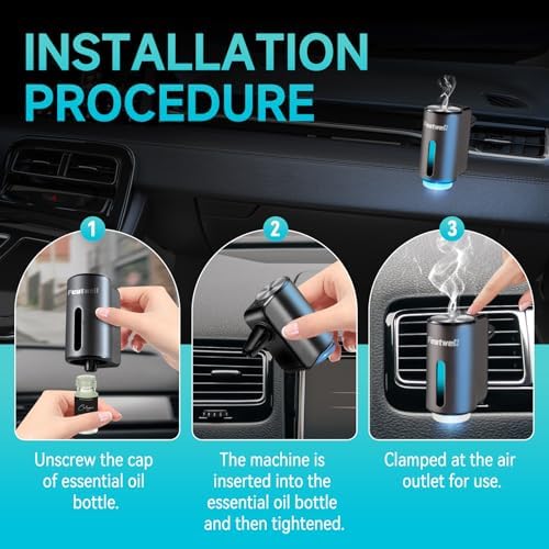 Featwell Car Air Freshener, Three Adjustable Modes Intelligent Aroma Diffuser, Rechargeable Car Diffuser Air Freshener, Grey