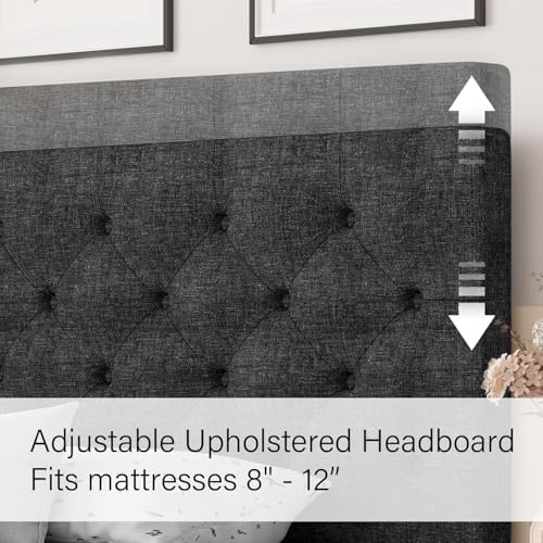HOMBCK Twin Size Bed Frame with Adjustable Headboard, Dark Grey