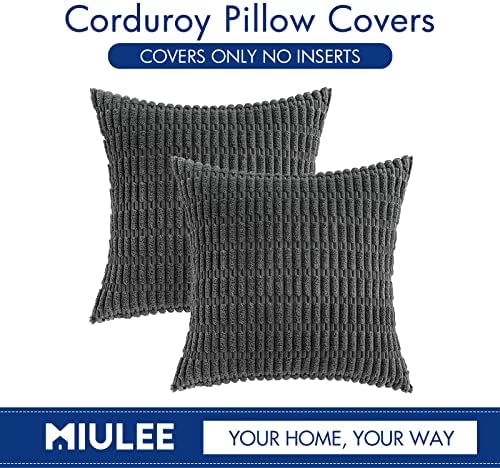 MIULEE Corduroy Decorative Throw Pillow Covers 20x20 Dark Grey Pack of 2