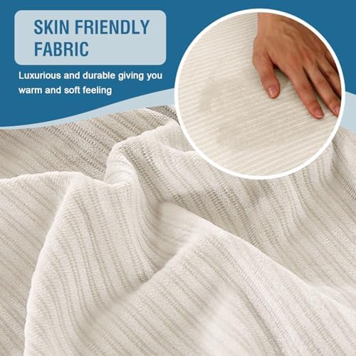 H.VERSAILTEX Velvet Stretch Couch Cushion Cover Plush Cushion Slipcover for Chair Cushion Furniture Protector Seat Cushion Sofa Cover (1 Piece Armchair Cushion Covers, Ivory Striped)