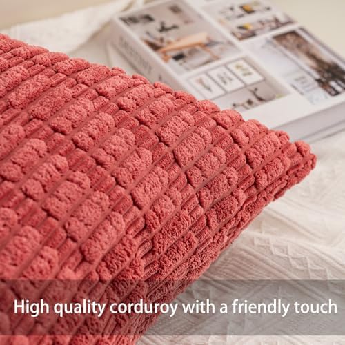 Pack of 2 Corduroy Decorative Throw Pillow Covers 12x24 Inch, Cranberry Red